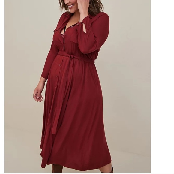 TORRID NWT MIDI RAYON SLUB BELTED SHIRTDRESS - Picture 4 of 7